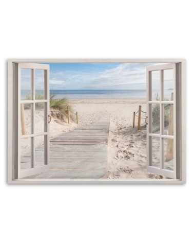 Leinwanddruck - Fensterblick Strand Meer Landschaft | Feeby