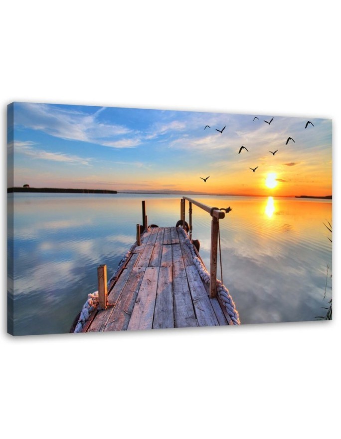Bild auf Leinwand - Sonnenuntergang Steg See | Feeby