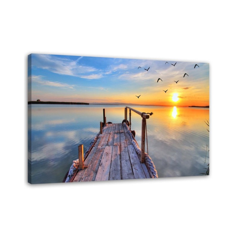 Bild auf Leinwand - Sonnenuntergang Steg See | Feeby