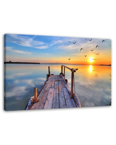 Bild auf Leinwand - Sonnenuntergang Steg See | Feeby