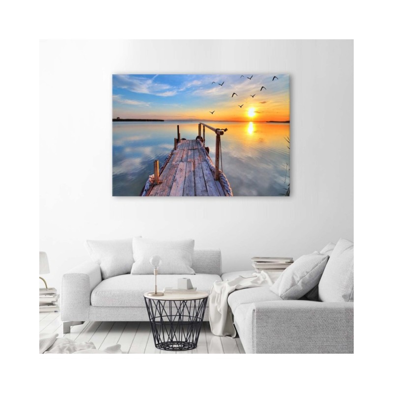 Bild auf Leinwand - Sonnenuntergang Steg See | Feeby