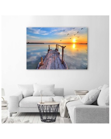 Bild auf Leinwand - Sonnenuntergang Steg See | Feeby
