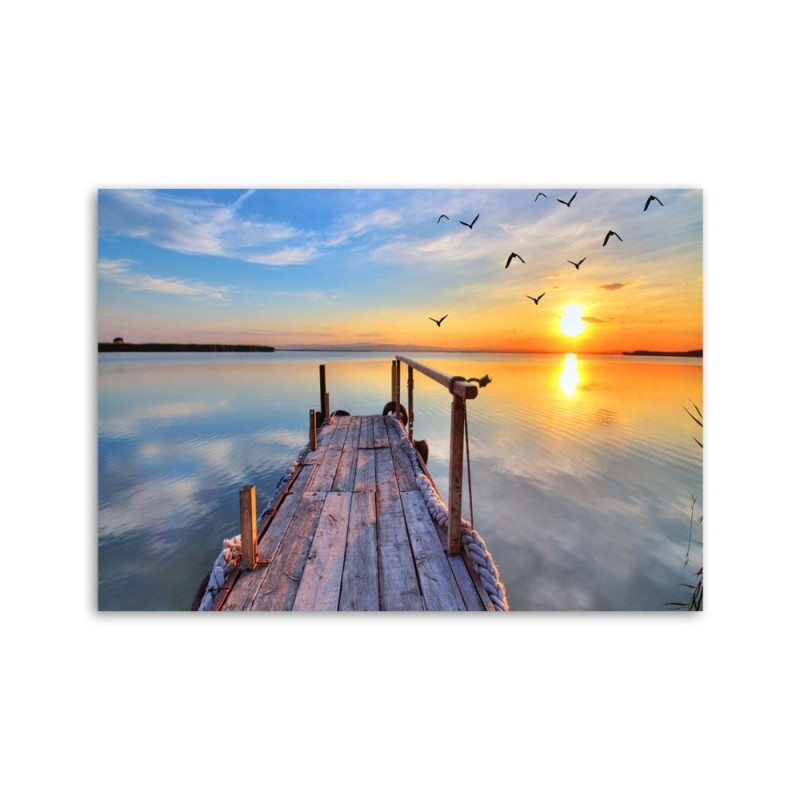 Bild auf Leinwand - Sonnenuntergang Steg See | Feeby