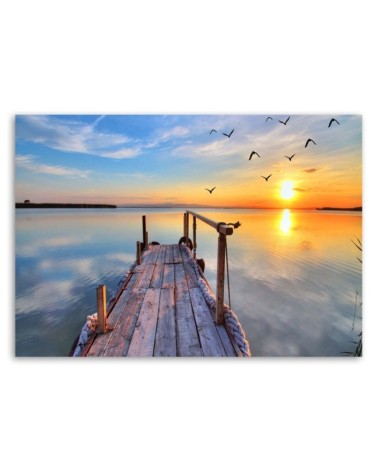 Bild auf Leinwand - Sonnenuntergang Steg See | Feeby