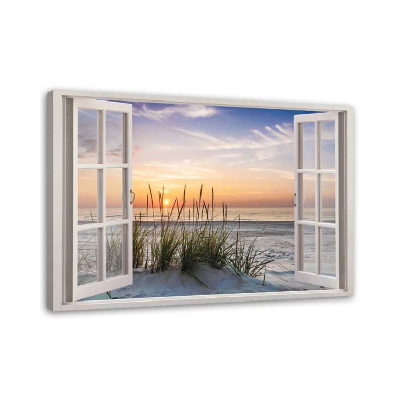 Dekoratives Leinwandbild - Fensteblick auf den Strand Meer | Feeby