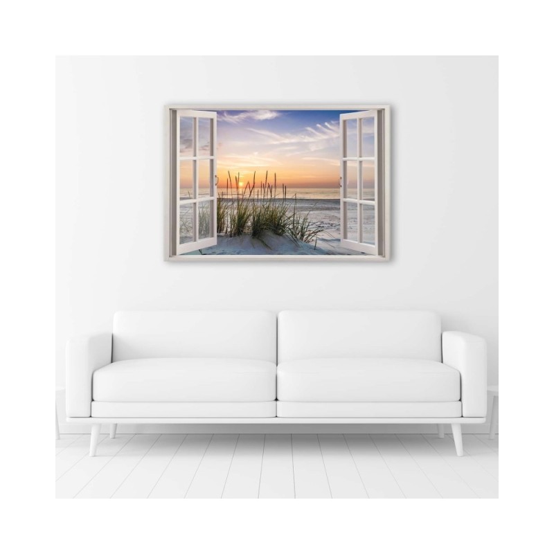 Dekoratives Leinwandbild - Fensteblick auf den Strand Meer | Feeby