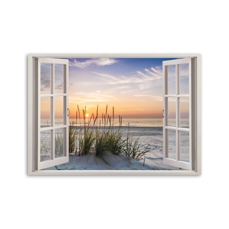 Dekoratives Leinwandbild - Fensteblick auf den Strand Meer | Feeby