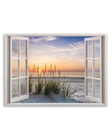 Dekoratives Leinwandbild - Fensteblick auf den Strand Meer | Feeby