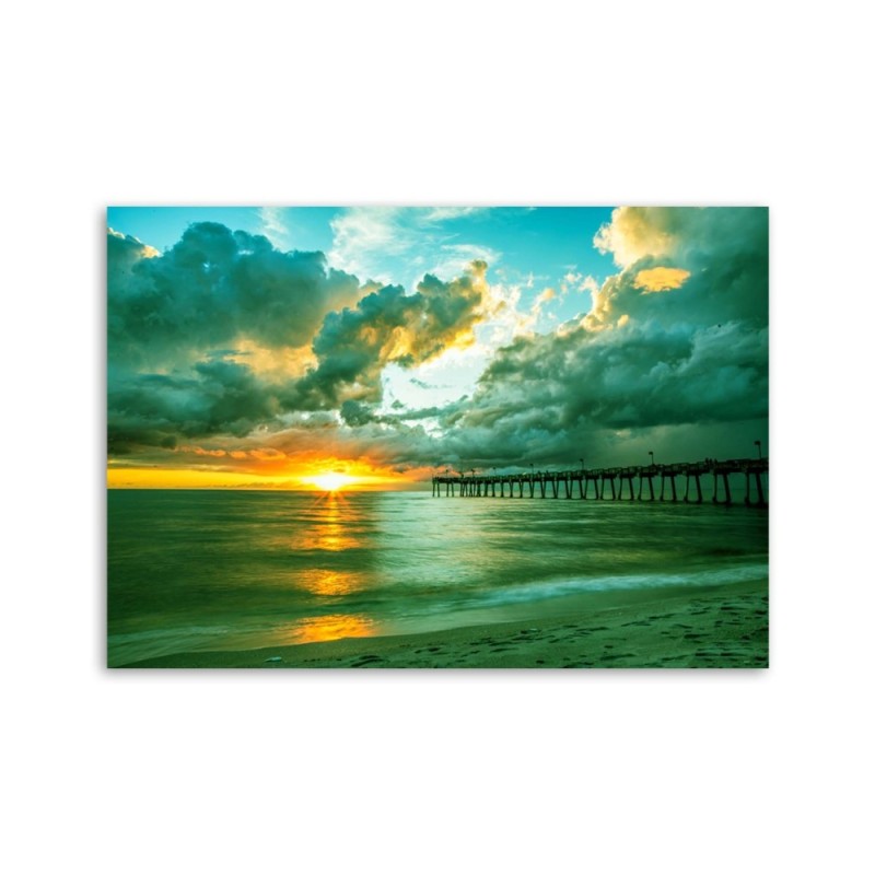 Dekoratives Leinwandbild - Pier und Sonnenuntergang | Feeby