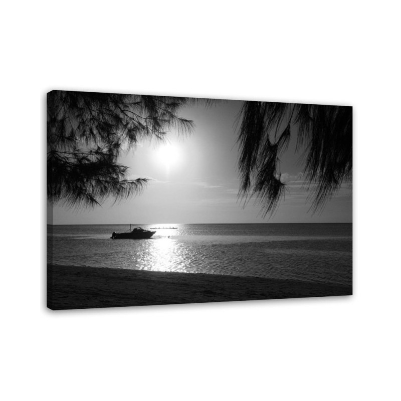 Leinwandbild - Motorboot am Meeresufer | Feeby