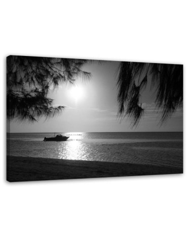Modern painting for living room - Motorboat on the sea shore | FEEBY