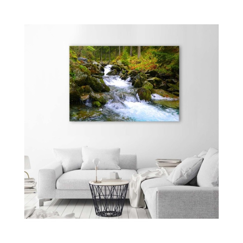 Bild auf Leinwand - Bergbach in Grün | Feeby