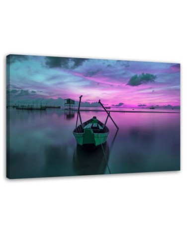 Boat on a calm lake - Pictures on Canvas  for the living room | FEEBY