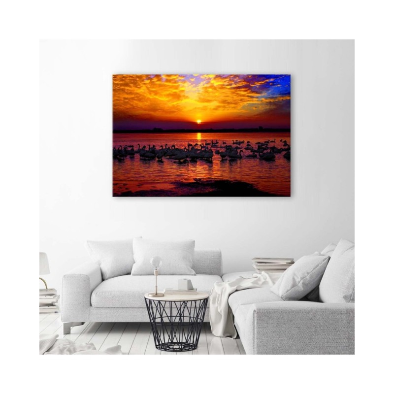 Leinwandbild - Schwäne am Seeufer | Feeby