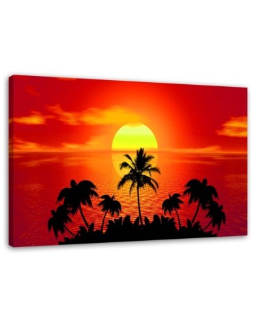 Leinwandbild - Sonnenuntergang mit Palmen | Feeby