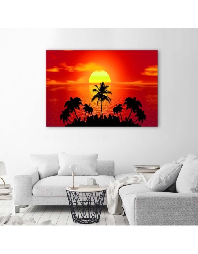 Sunset with palm trees - Modern bedroom Canvas painting | FEEBY