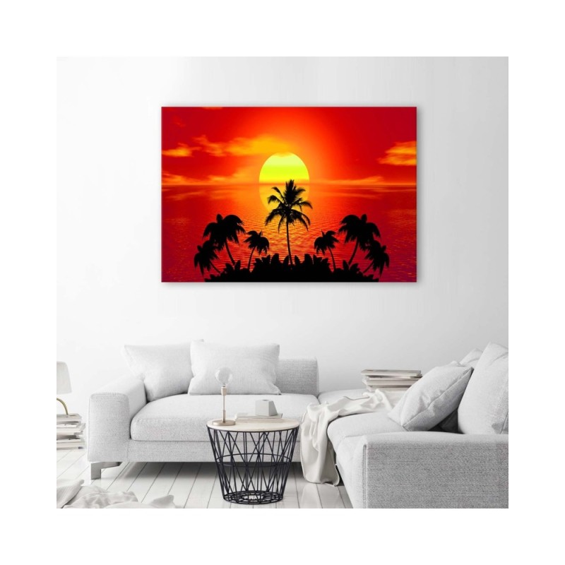 Leinwandbild - Sonnenuntergang mit Palmen | Feeby
