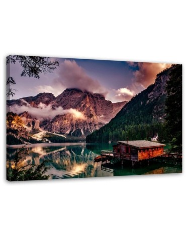 Modernes Wandbild - Hütte an einem Bergsee | Feeby