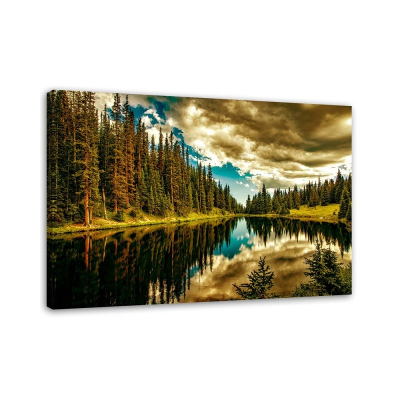 Leinwanddruck - Wald an einem Bergsee | Feeby