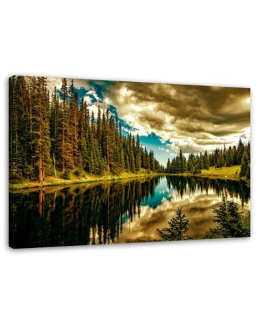 Forest by a mountain lake - Pictures on Canvas for the living room | FEEBY