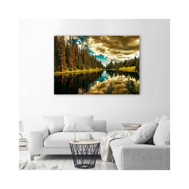 Leinwanddruck - Wald an einem Bergsee | Feeby