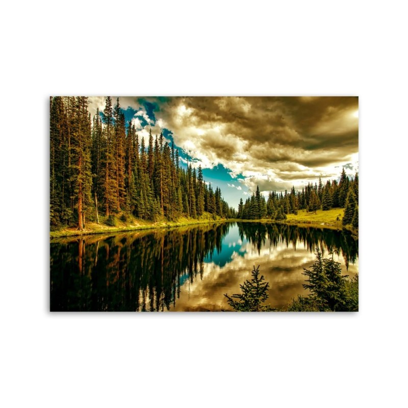 Leinwanddruck - Wald an einem Bergsee | Feeby