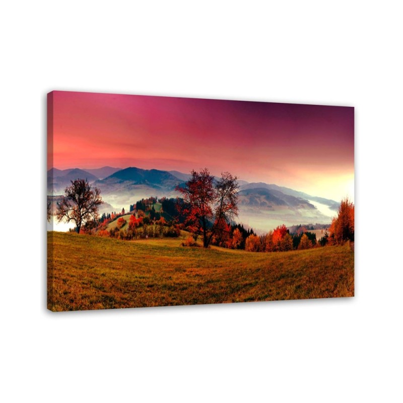 Leinwandbild - Hügel mit Herbstbäumen | Feeby