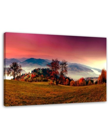 Leinwandbild - Hügel mit Herbstbäumen | Feeby