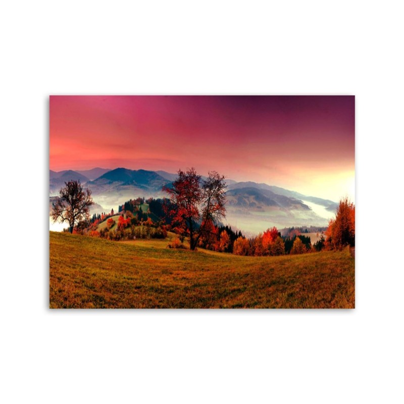 Leinwandbild - Hügel mit Herbstbäumen | Feeby