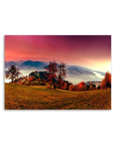 Leinwandbild - Hügel mit Herbstbäumen | Feeby