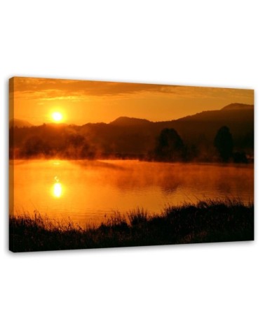 Canvas print - Sunset over mountains in the fog | FEEBY
