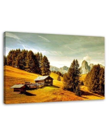 Wandbild für Wohnzimmer - Hütte in den Bergen | Feeby