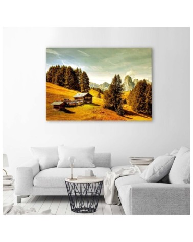 Wandbild für Wohnzimmer - Hütte in den Bergen | Feeby