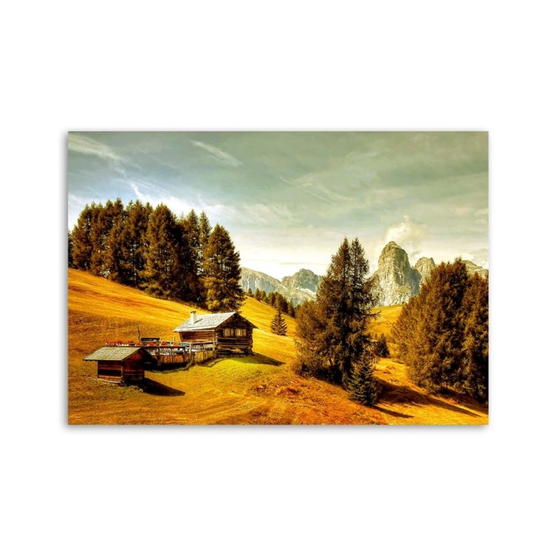 Wandbild für Wohnzimmer - Hütte in den Bergen | Feeby