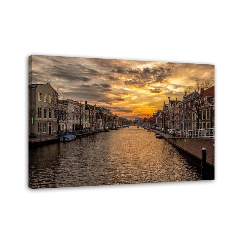 City by the river sunset - Modern canvas painting | FEEBY
