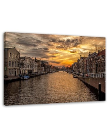 City by the river sunset - Modern canvas painting | FEEBY