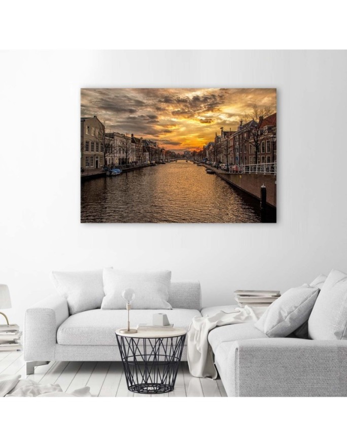 Miasto nad rzeką zachód słońca - Nowoczesny obraz canvas | FEEBY