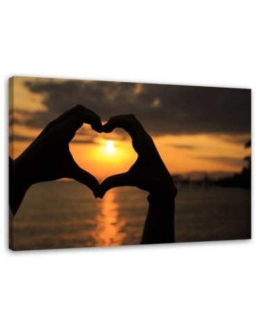 Heart symbol with palms sunset - Canvas prints for bedroom | FEEBY