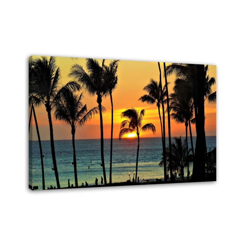 Bild auf Leinwand - Palmen bei Sonnenuntergang | Feeby