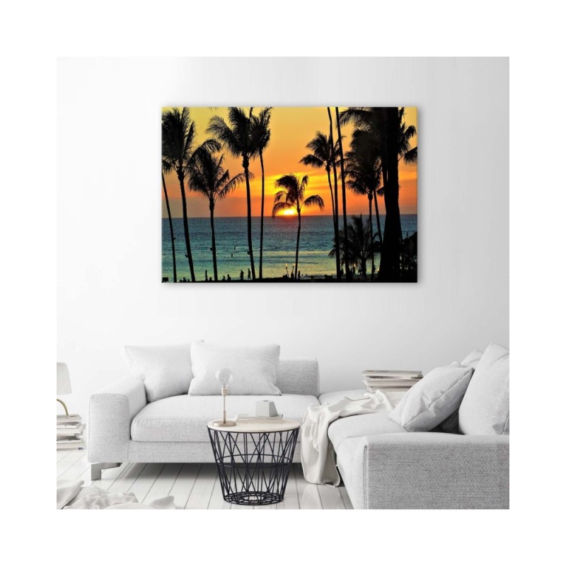 Bild auf Leinwand - Palmen bei Sonnenuntergang | Feeby