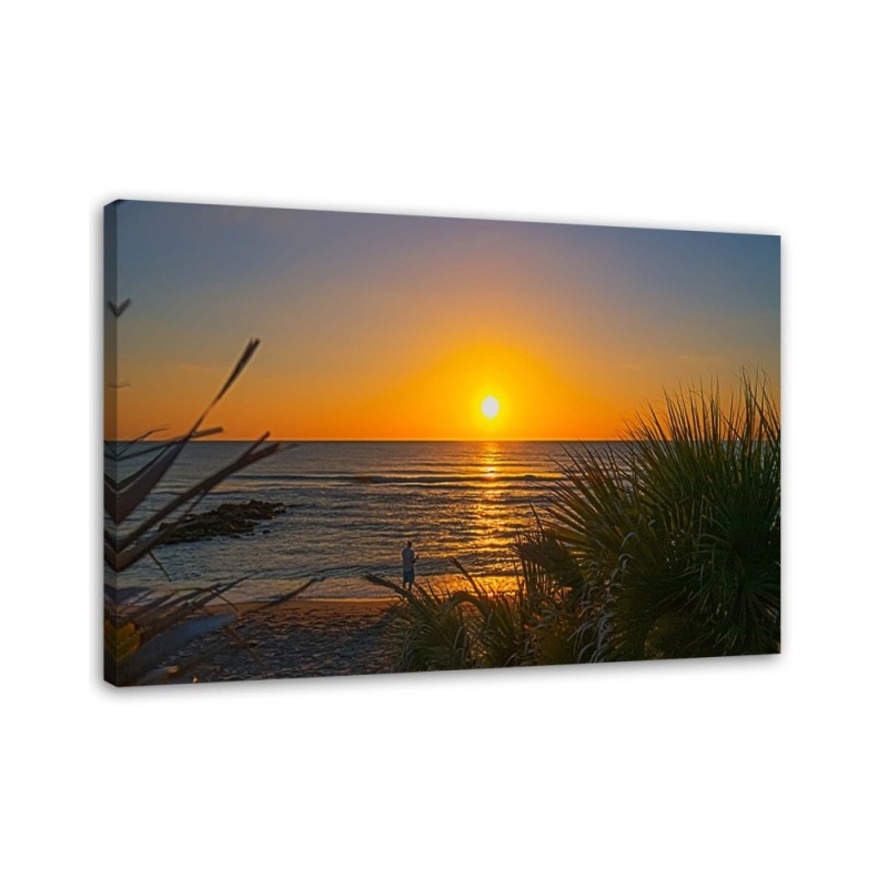 Leinwanddruck - Angler und Sonnenuntergang | Feeby