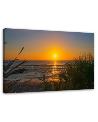 Leinwanddruck - Angler und Sonnenuntergang | Feeby