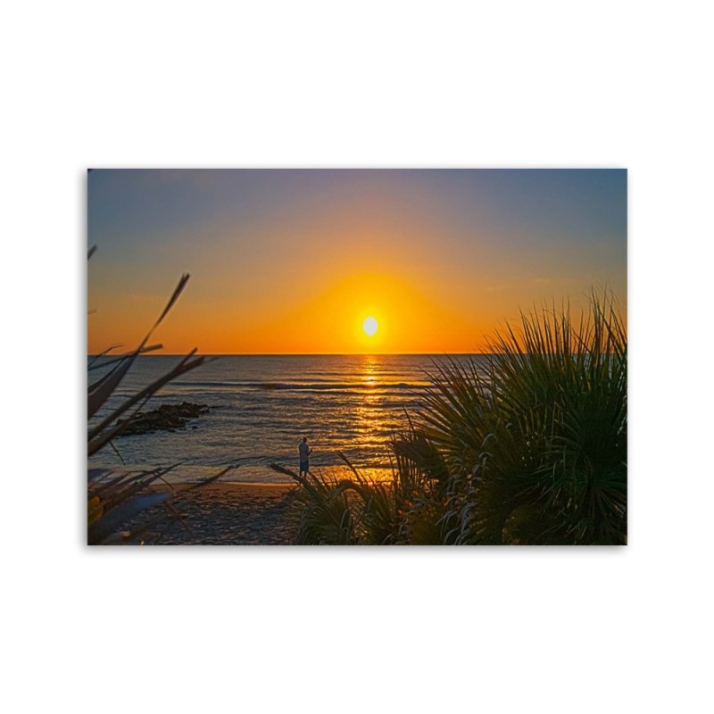 Leinwanddruck - Angler und Sonnenuntergang | Feeby