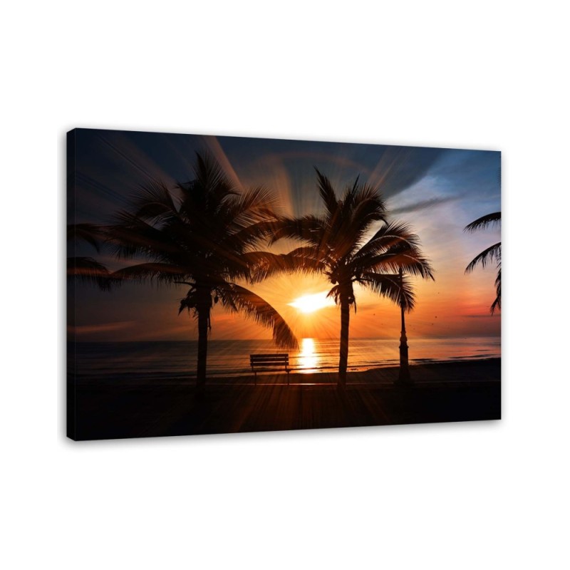 Palm trees by the sea at sunset - Canvas print. Buy now| | FEEBY