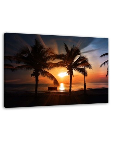 Leinwandbild - Palmen am Meer bei Sonnenuntergang | Feeby