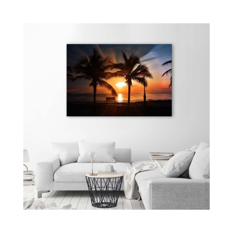 Leinwandbild - Palmen am Meer bei Sonnenuntergang | Feeby