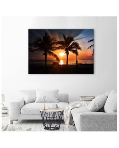 Leinwandbild - Palmen am Meer bei Sonnenuntergang | Feeby