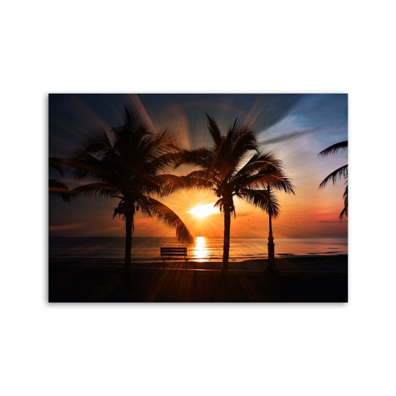 Leinwandbild - Palmen am Meer bei Sonnenuntergang | Feeby