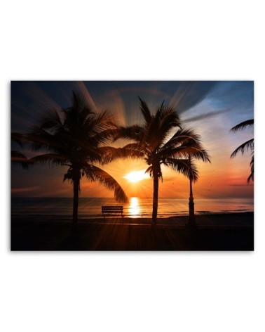 Leinwandbild - Palmen am Meer bei Sonnenuntergang | Feeby