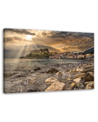 Modern painting for living room - Seaside town landscape| FEEBY